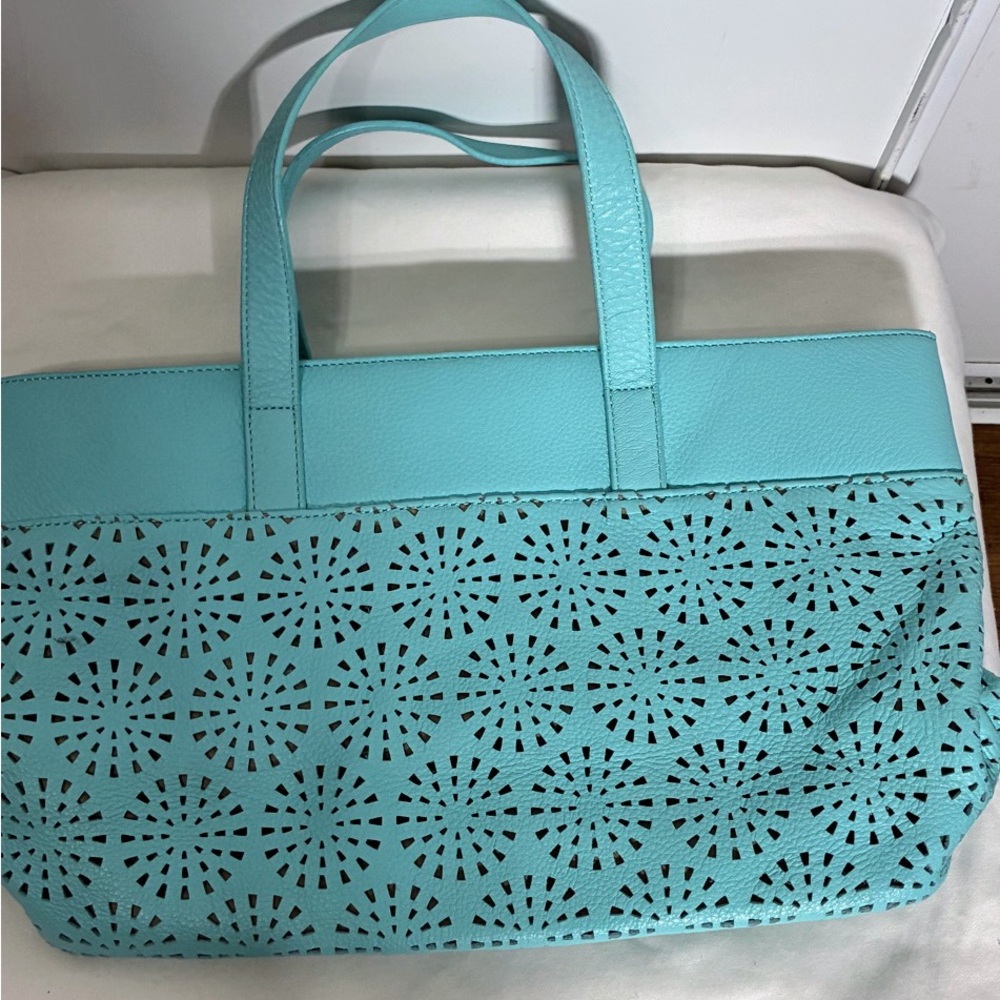 Talbots blue turquoise satchel handbag  with cutout designs NWOT - Picture 12 of 12